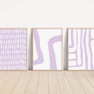 Lilac Gallery Wall Set // lilac wall art set of 3, lilac prints, girls room wall prints, lilac abstract wall art, PRINTABLE WALL ART