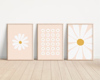 Peach Daisy Print Set, Nursery Wall Art (Digital Download)
