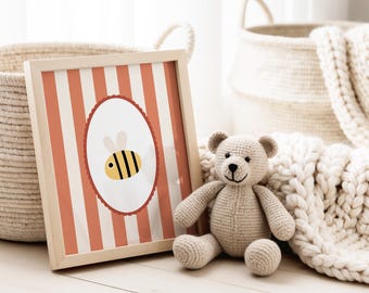 Impresión de abeja, arte de pared de abejorro, impresión neutral para habitación infantil (descarga digital)