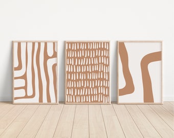 Terracotta Abstract Print Set, Brown Wall Art, Earthy Boho Gallery Wall (Digital Download)