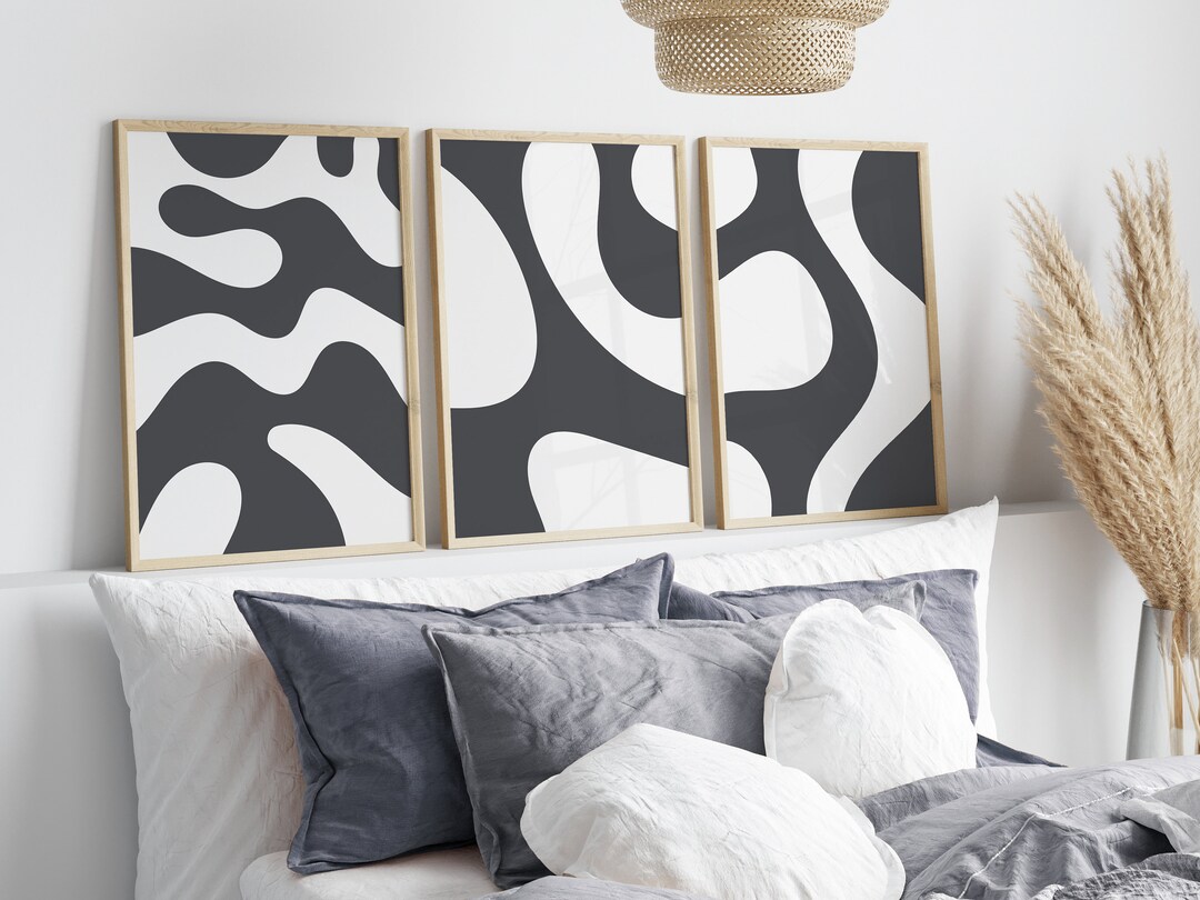 Dark Grey Gallery Wall Set // Set of 3 Dark Grey Prints, Modern Art ...