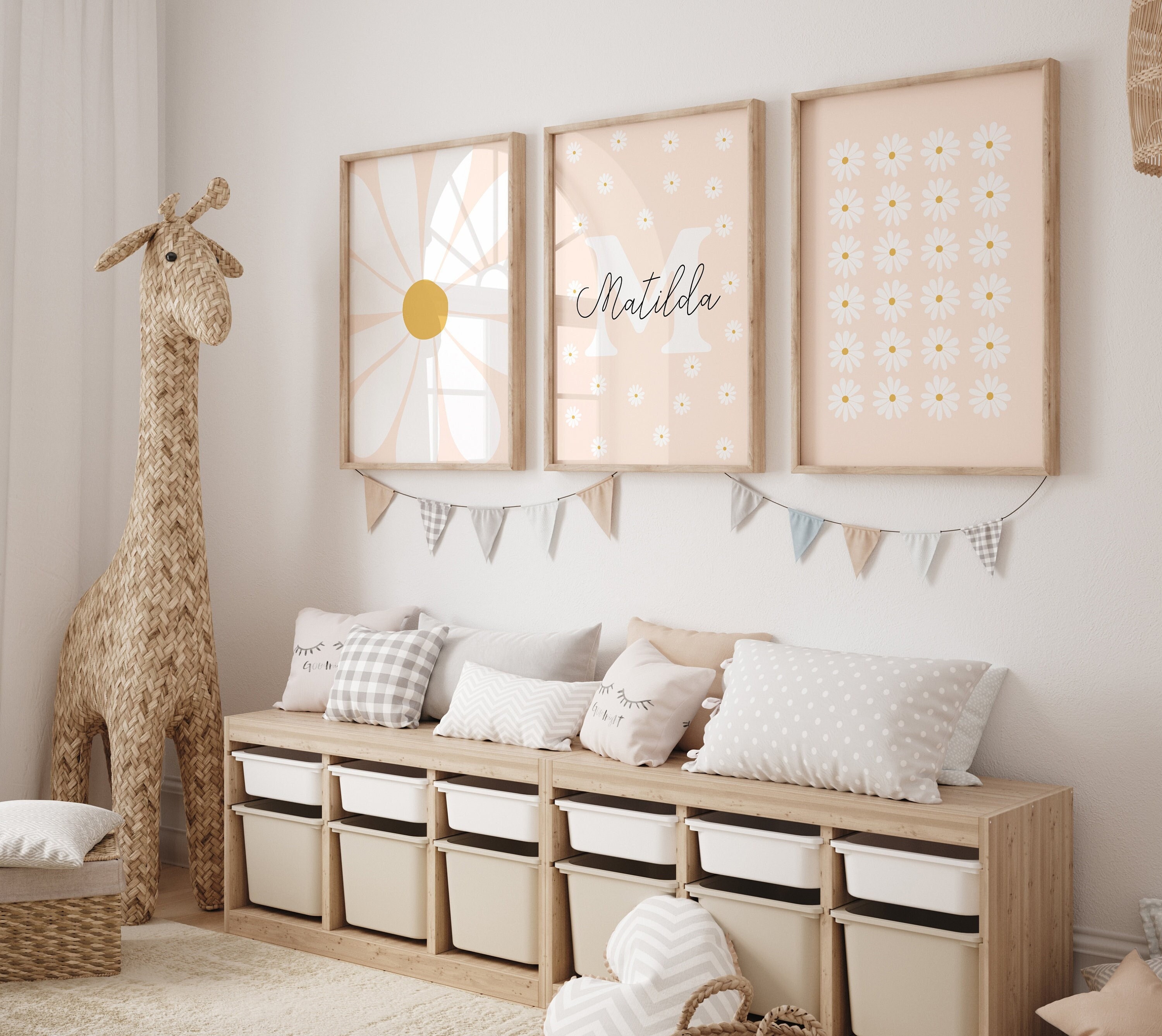 Daisy Nursery Print Set, Personalised Girls Room Prints, Daisy Wall Art ...