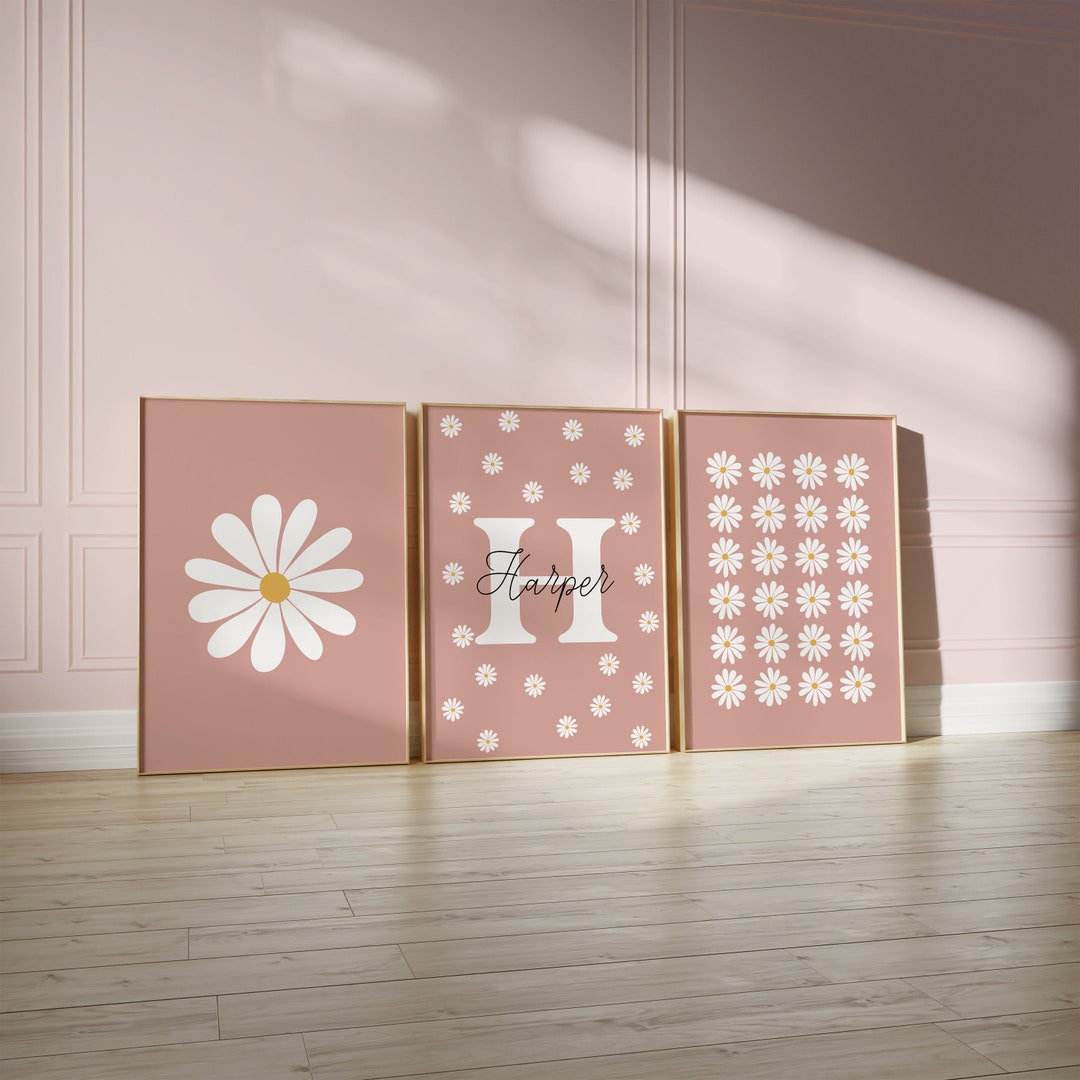 Daisy Print Set of 3 / Daisy Wall Art, Nursery Print, Personalised Name ...