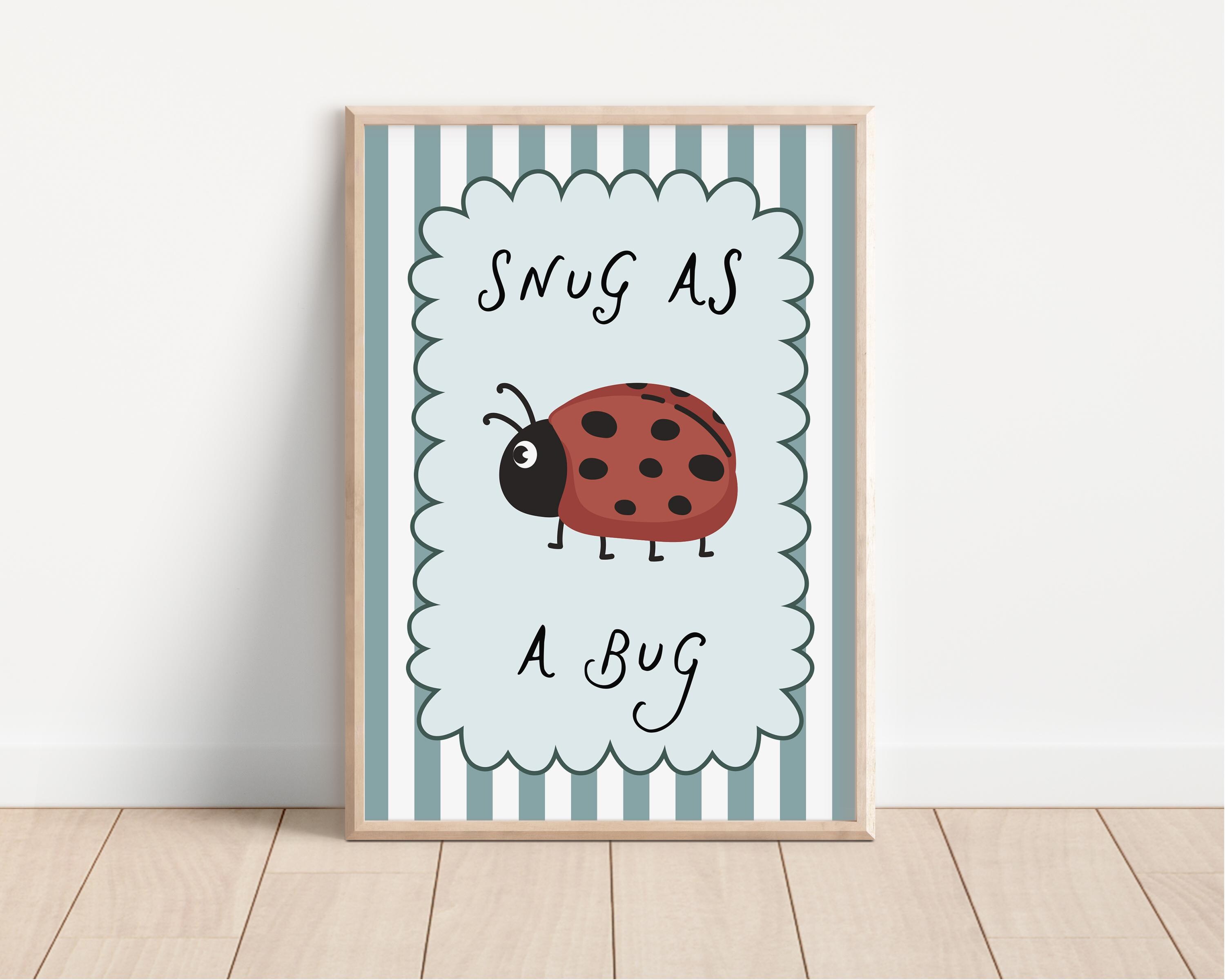 Snug as A Bug Print, Ladybug Wall Art, Blue Kids Room Print (digital ...