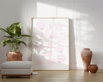Pink Seashells Coastal Print, Beachy Wall Art (Digital Download)