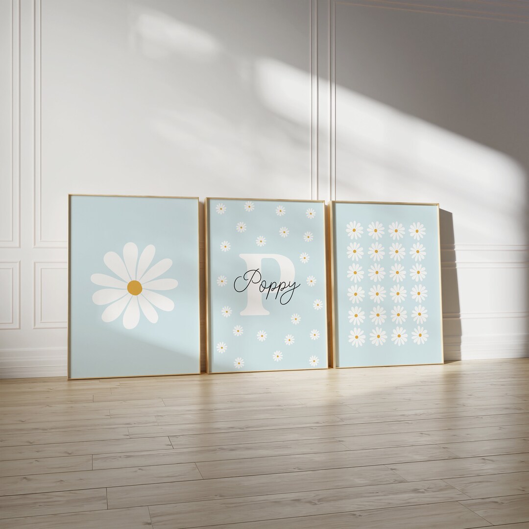 Personalised Daisy Print Set of 3, Daisy Wall Art, Nursery Print ...