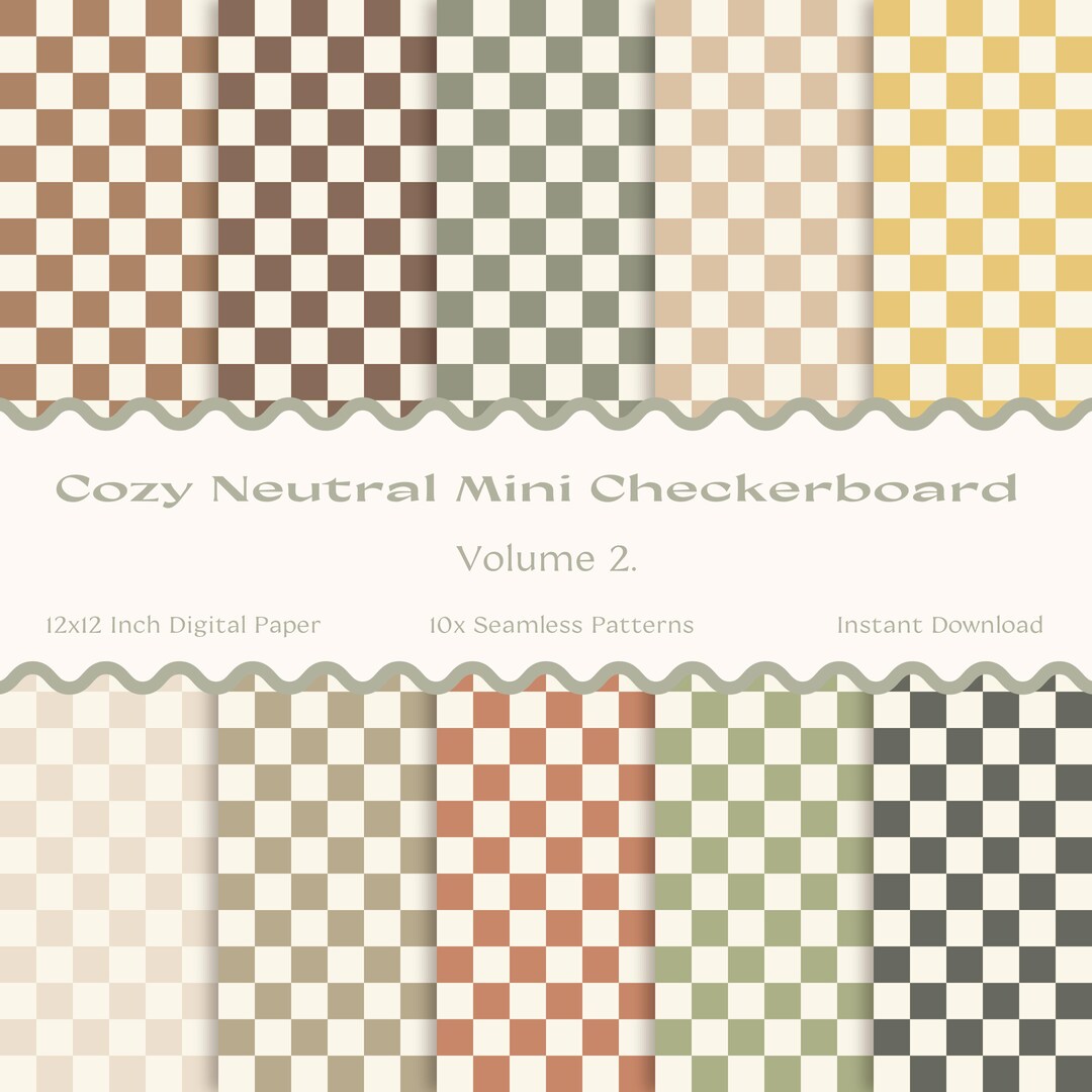 Cozy Neutral Checkerboard Seamless Patterns - 10x Digital Paper Set ...