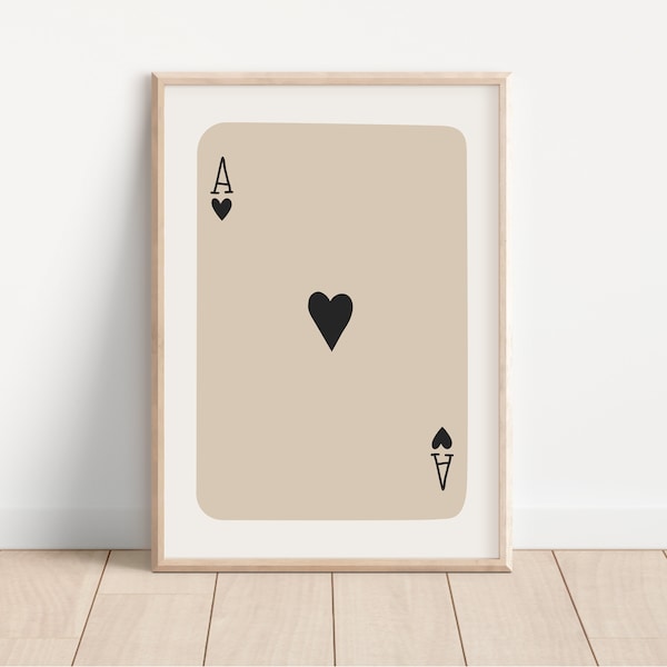 Trendy Ace Of Hearts Print / ace print, lucky you print, playing card poster, trendy retro wall art, beige wall art, PRINTABLE WALL ART
