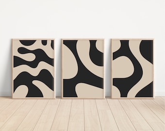 Set Of 3 Neutral Prints // black and beige prints, beige wall art, gallery wall set, neutral print set, minimalist print PRINTABLE WALL ART
