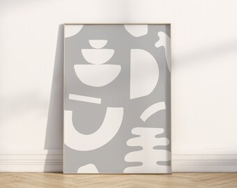 Grey Modern Abstract Print, Minimalist Neutral Wall Art (Digital Download)