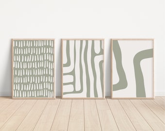 Sage Green Gallery Wall Set // set of 3 sage green prints, modern art prints, sage prints, boho prints, printable art, DIGITAL DOWNLOAD