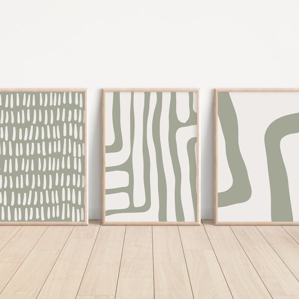 Sage Green Gallery Wall Set // set of 3 sage green prints, modern art prints, sage prints, boho prints, printable art, DIGITAL DOWNLOAD