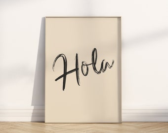 Stampa Hola, citazione spagnola, arte di viaggio boho, arte murale neutra (download digitale)