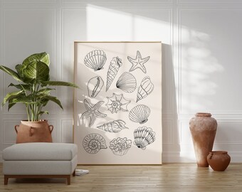 Neutral Seashells Print // trendy coastal wall art, beach prints, coastal wall art, beach house decor, beachy wall art, PRINTABLE WALL ART