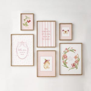 Vintage Style Nursery Set Of 6 Prints / girls gallery wall print set, girls room gallery wall art, pink nursery prints, PRINTABLE WALL ART