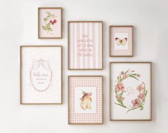 Juego de 6 láminas vintage para habitación infantil, láminas para habitación de niña, decoración de pared para habitación de niña (descarga digital)