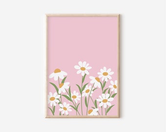 Daisy Print, Pink Floral Nursery Wall Art, Girls Room Decor (Digital Download)