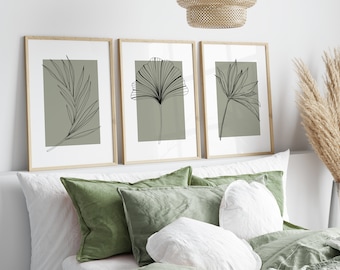 Sage Green Botanical Print Set, Modern Boho Wall Art (Digital Download)