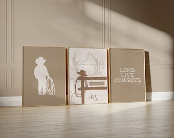 Cowboy Nursery Set Of 3 Prints, cowboy print set, set of 3 prints, personalised boys room wall art, boys room decor (Digital Download)