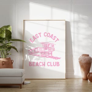 East Coast Beach Club Print // trendy pink wall art, coastal granddaughter decor, coastal wall art, beach house decor, PRINTABLE WALL ART