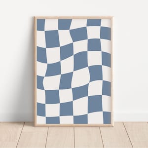 Blue Checkered Print // checkerboard wall art, trendy wall art, blue wall art, dusty blue print, checkerboard room decor, PRINTABLE WALL ART