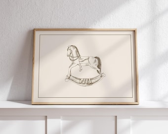 Rocking Horse Nursery Print // vintage style nursery wall art, neutral nursery print, gender neutral nursery wall art, PRINTABLE WALL ART