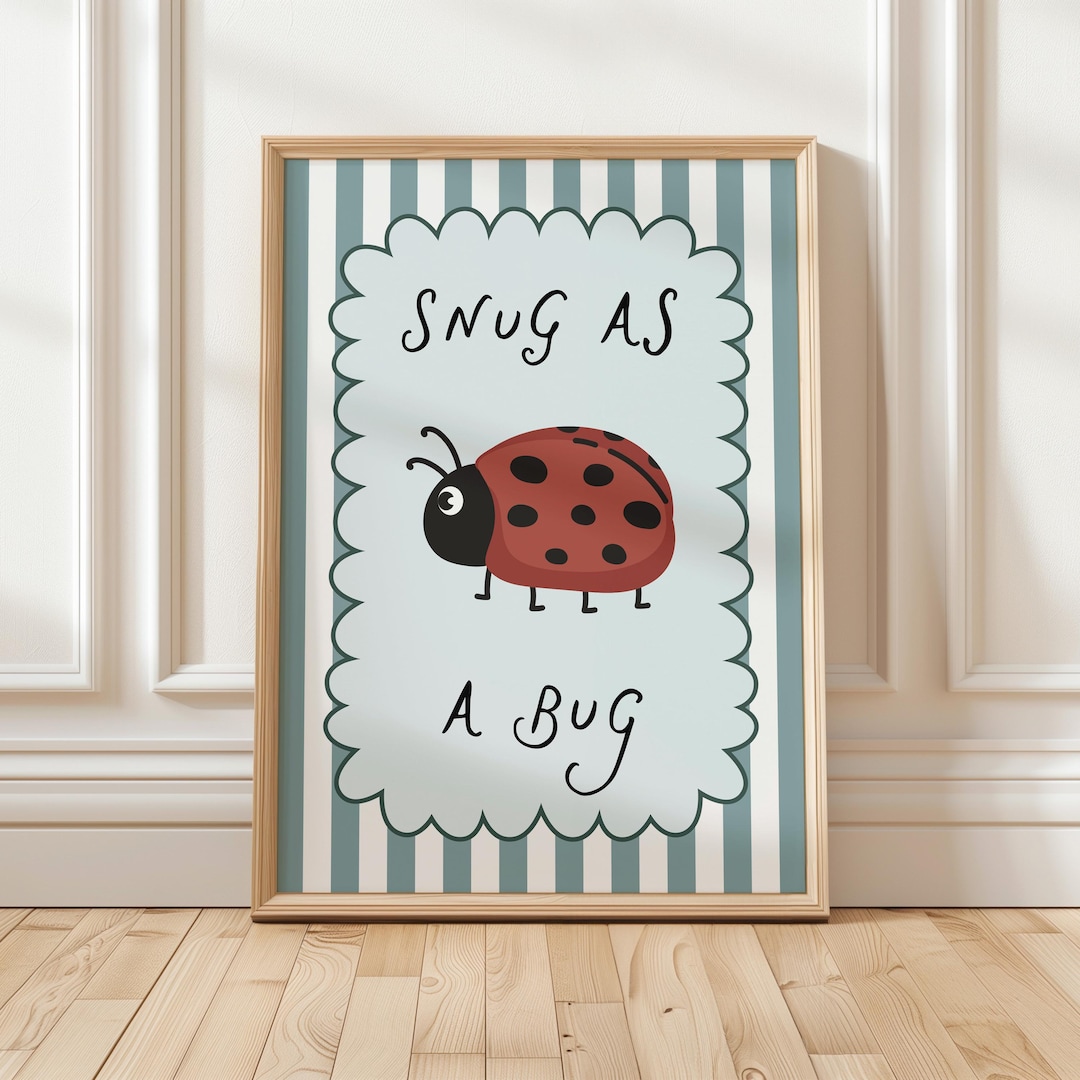 Snug as A Bug Print, Ladybug Wall Art, Blue Kids Room Print (digital ...