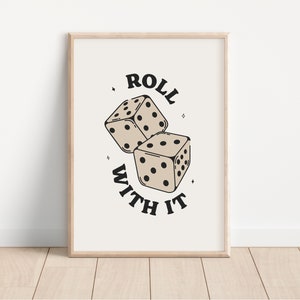 Roll With It Print // Würfel Print, Glückswürfel Poster, neutrales Beige, neutrales beiges Poster, Würfelprint, DRUCKBARE KUNST