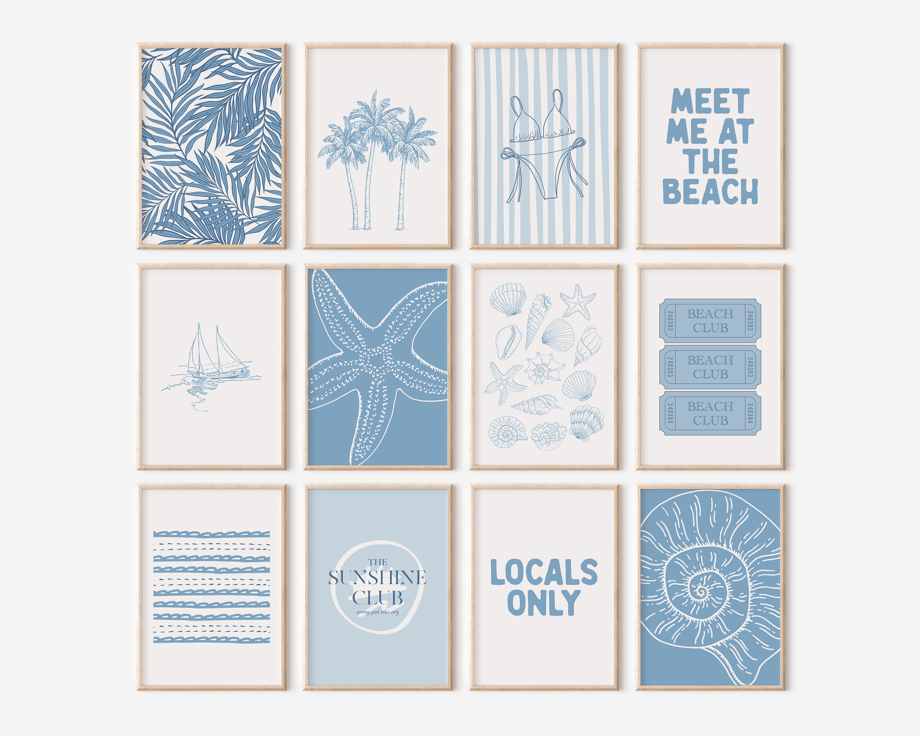 Coastal Print Set Of 12 // coastal gallery wall, summer wall art, beachy print set, bikini print, palm tree print, PRINTABLE WALL ART