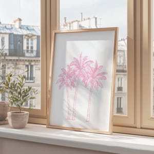 Impression de palmier// art mural côtier tendance, impressions de plage, art mural côtier rose, décoration de maison de plage, art mural plage, art mural imprimable