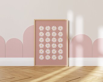 Daisy Flower Print, Dusty Pink Wall Art, Girls Room Prints (Digital Download)