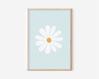 Daisy Print // daisy wall art, nursery print, boho floral print, flower print, blue aesthetic, girls room decor PRINTABLE DIGITAL DOWNLOAD