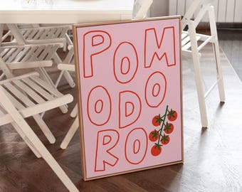 Pomodoro Print, Trendy Tomato Kitchen Wall Art (Digital Download)