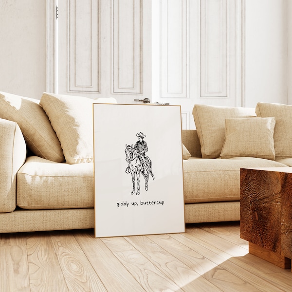 Giddy Up Buttercup Print // cowboy art print, cowgirl poster, dorm room decor, retro western wall art, cowboy wall art, PRINTABLE WALL ART