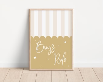 Boys Rule Print, boy nursery decor, nursery print, boys room print, playroom decor, mustard wall art, boys room decor (Digital Download)