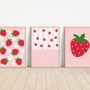Strawberry Print Set of 3, Strawberry Wall Art, Pink Nursery Prints ...