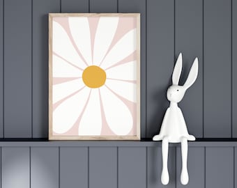 Pink Daisy Print, Floral Nursery Wall Art, Girls Room Prints (Digital Download)