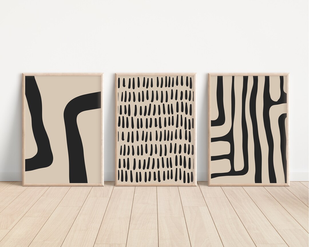 Beige & Black Gallery Wall Set // Neutral Set of 3 Prints, Modern Art ...