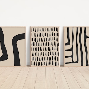 Beige & Black Gallery Wall Set // neutral set of 3 prints, modern art prints, beige prints, boho prints, printable art, DIGITAL DOWNLOAD