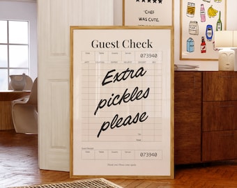 Guest Check Print // extra pickles please print, funny pickle quote, trendy wall art, pickle lover print, pickle poster, PRINTABLE WALL ART