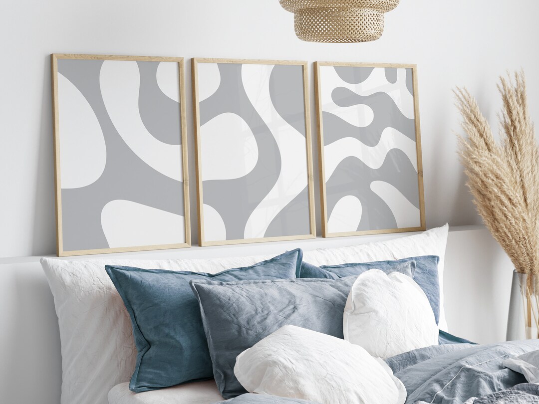 Grey Gallery Wall Set // Set of 3 Light Grey Prints, Modern Art Prints ...