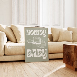 Howdy Poster // Howdy Baby Art Print, Cowboyhut, Salbei Cowgirl Poster, Wohnheim Dekor, Retro Western Wandkunst, Cowboy Wandkunst, DRUCKBARE WAND KUNST