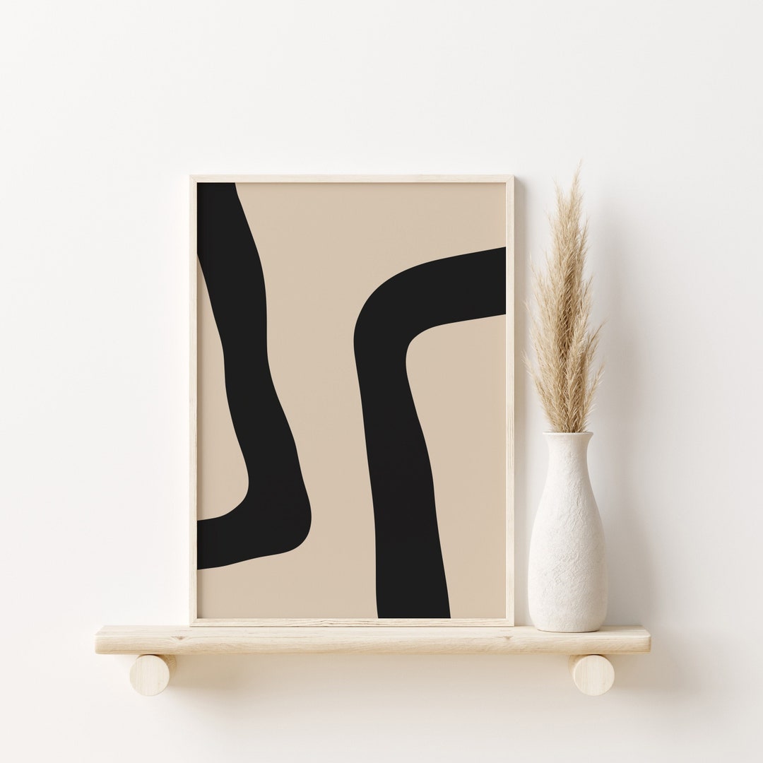 Beige Black Modern Abstract Print // Organic Minimalist Art, Modern Art ...