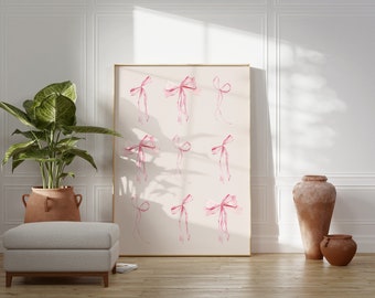 Pink Bow Print, Coquette Wall Art, Balletcore Poster, Trendy Preppy Decor (Digital Download)