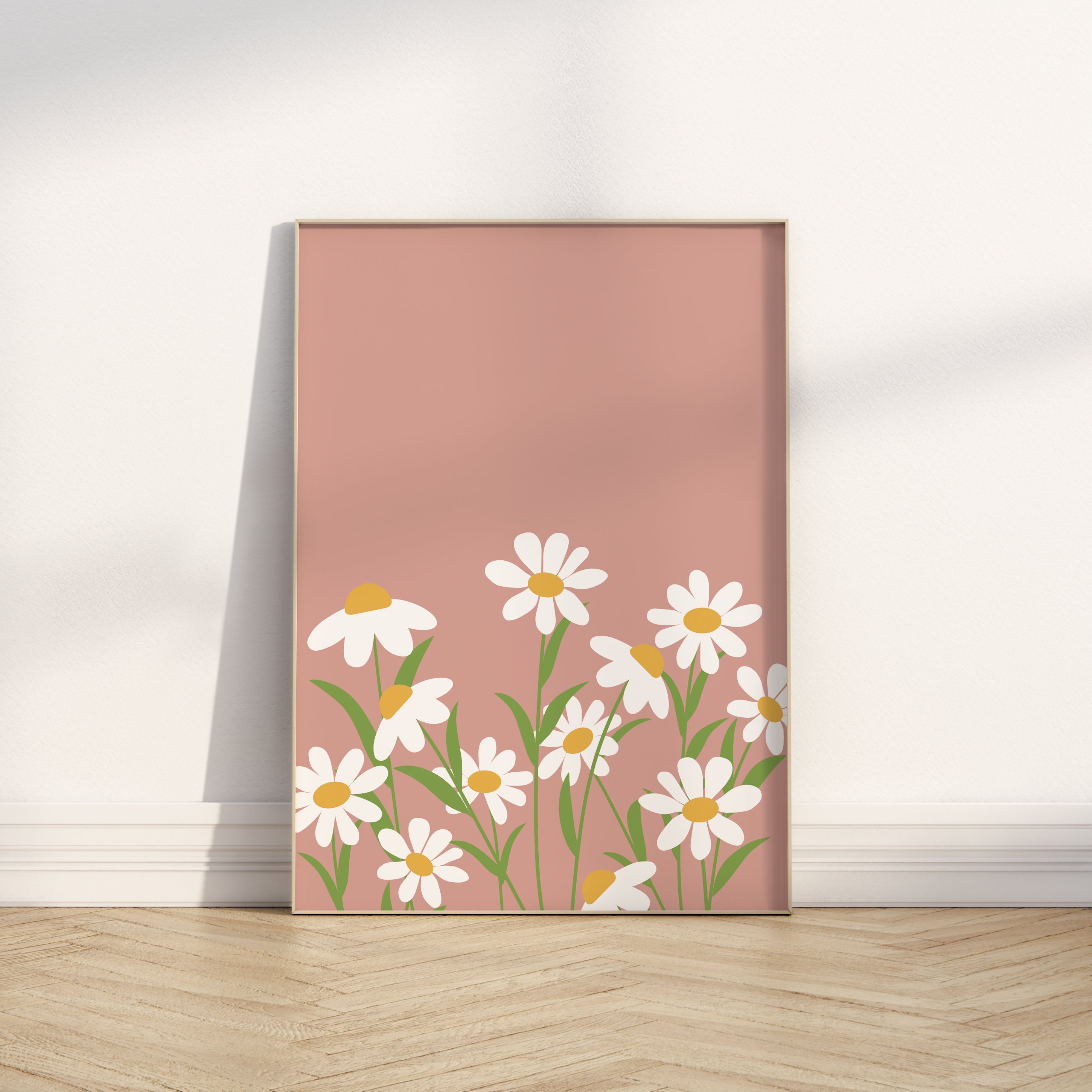 Dusty Pink Daisy Flower Print, Boho Floral Wall Art (digital Download ...