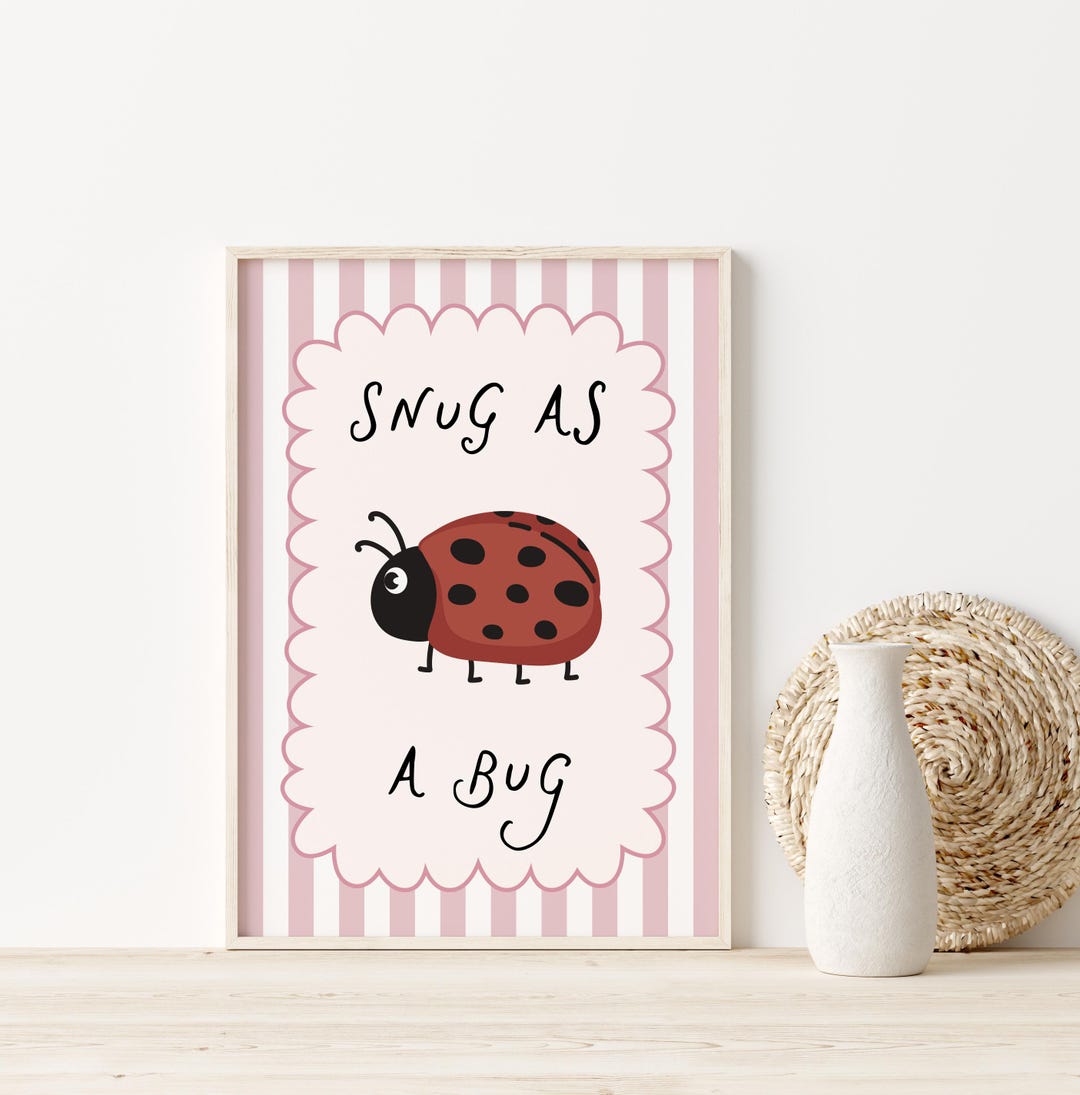 Snug as A Bug Print, Ladybug Wall Art, Pink Kids Room Print (digital ...