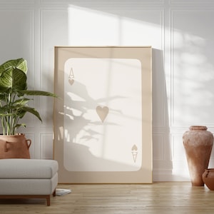 Stampa trendy Ace Of Hearts / stampa asso, stampa lucky you, poster di carte da gioco, arte murale retrò alla moda, arte murale beige, ARTE PARETE STAMPABILE