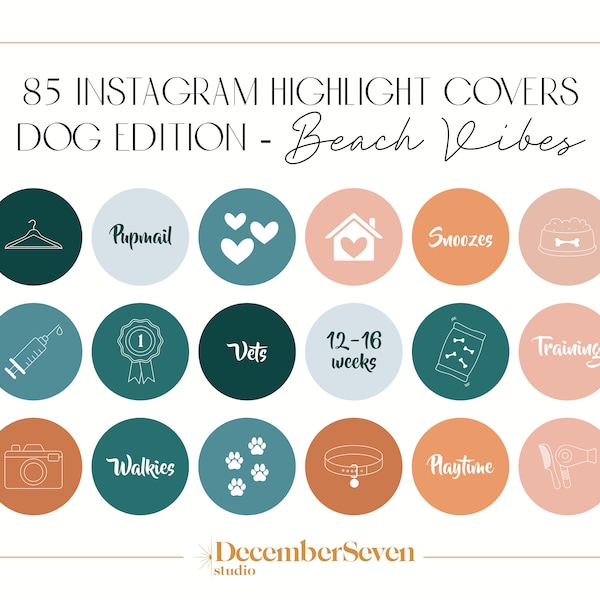 Dog Instagram Highlight Covers // Pet highlight icons, Instagram story covers, Story icons, Highlight icons, Social media icons, Beach Vibes