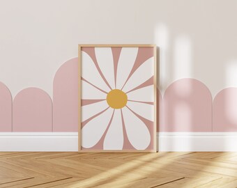 Daisy Flower Print, Dusty Pink Nursery Decor (Digital Download)