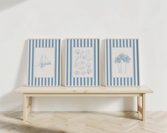 Coastal Set Of 3 Prints, Beach Prints, Coastal Wall Art, Seashell Prints (Digital Download)